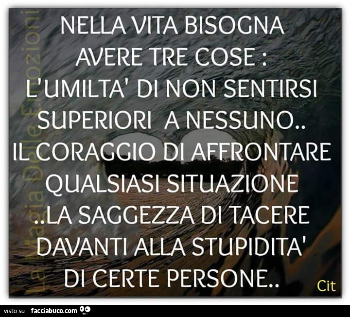 Nella vita bisogna avere tre cose: l'umiltà di non sentirsi superiori a