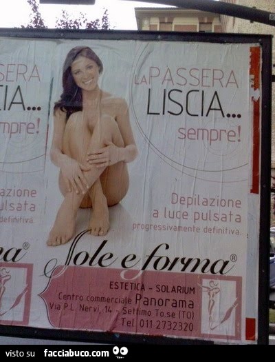 La passera liscia sempre. Depilazione a luce pulsata. Sole e forma