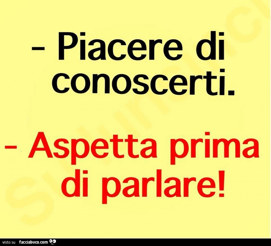 Piacere di conoscerti. Aspetta prima di parlare