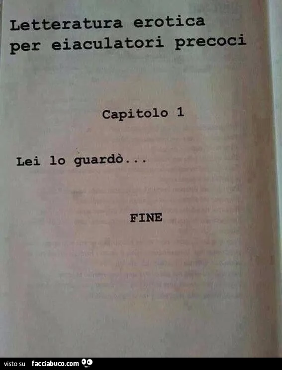 Letteratura erotica per eiaculatori precoci. Capitolo 1. Lei lo guardò&hellip; Fine