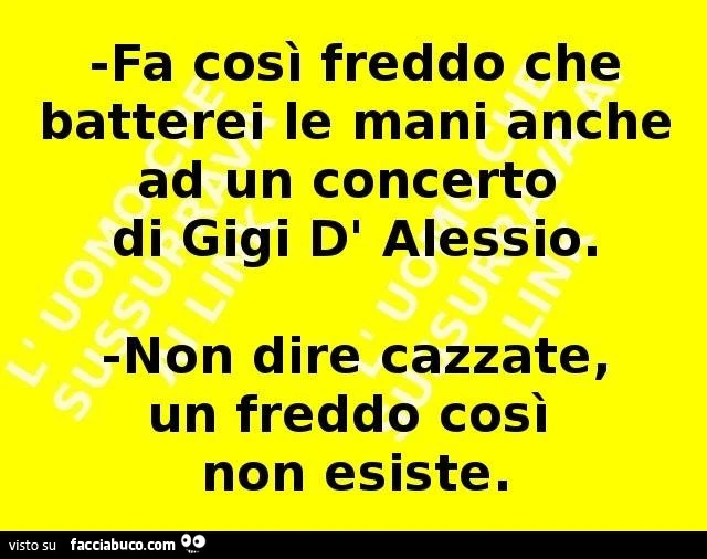 Fa così freddo che batterei le mani anche ad un concerto di Gigi D'Alessio. Non dire cazzate, un freddo così non esiste.