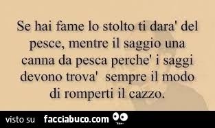 Se hai fame lo stolto ti darà del pesce, mentre il saggio una canna da pesca perchè i saggi devono trovà sempre il modo di romperti il cazzo