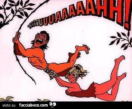 Jane si aggrappa alla liana di tarzan