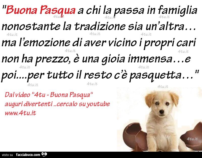 Buona Pasqua a chi la passa in famiglia nonostante la tradizione sia un'altra, ma l'emozione di aver vicino i propri cari non ha prezzo, è una gioia immensa e poi per tutto il resto c'è Pasquetta