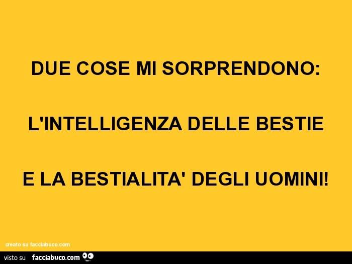 Due cose mi sorprendono: l'intelligenza delle bestie e la bestialità degli uomini