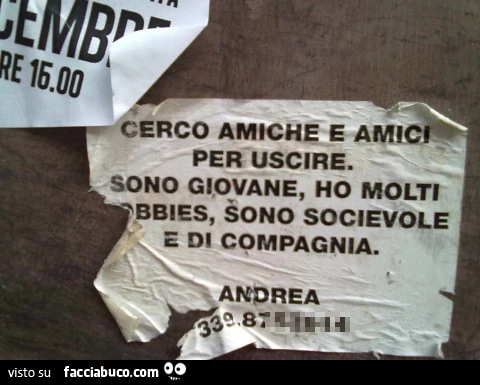 Cerco amiche e amici per uscire. Sono giovane, ho molti hobbies, sono socievole e di compagnia