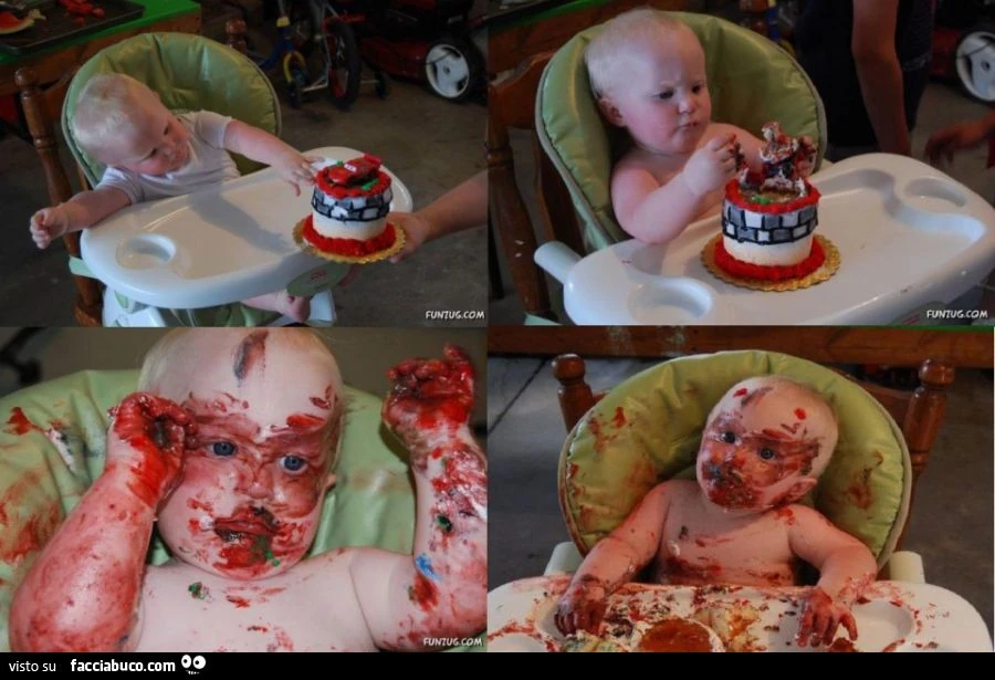 bambino si impiastriccia con torta