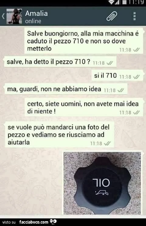Salve alla mia macchina è caduto il pezzo 710 e non so dove metterlo