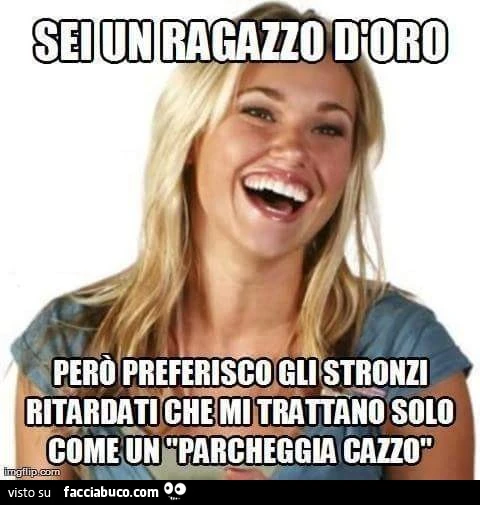 Sei un ragazzo d'oro, però preferisco gli stronzi ritardati che mi trattano solo come un parcheggia cazzo