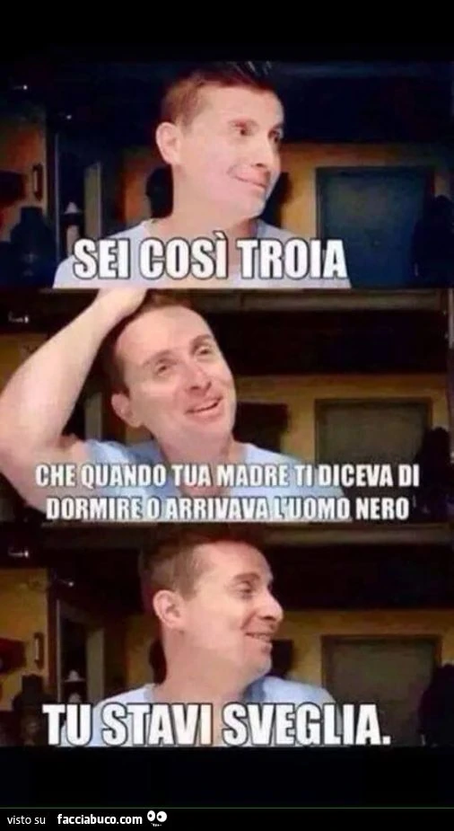 Sei così troia che quando tua madre ti diceva di dormire o arrivava l'uomo nero, tu stavi sveglia
